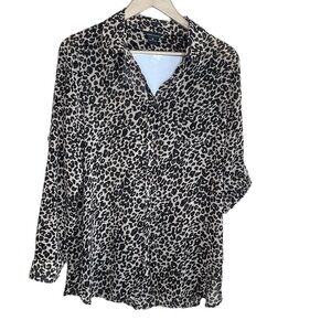 Moda international Sheer leopard long sleeve button down collared blouse